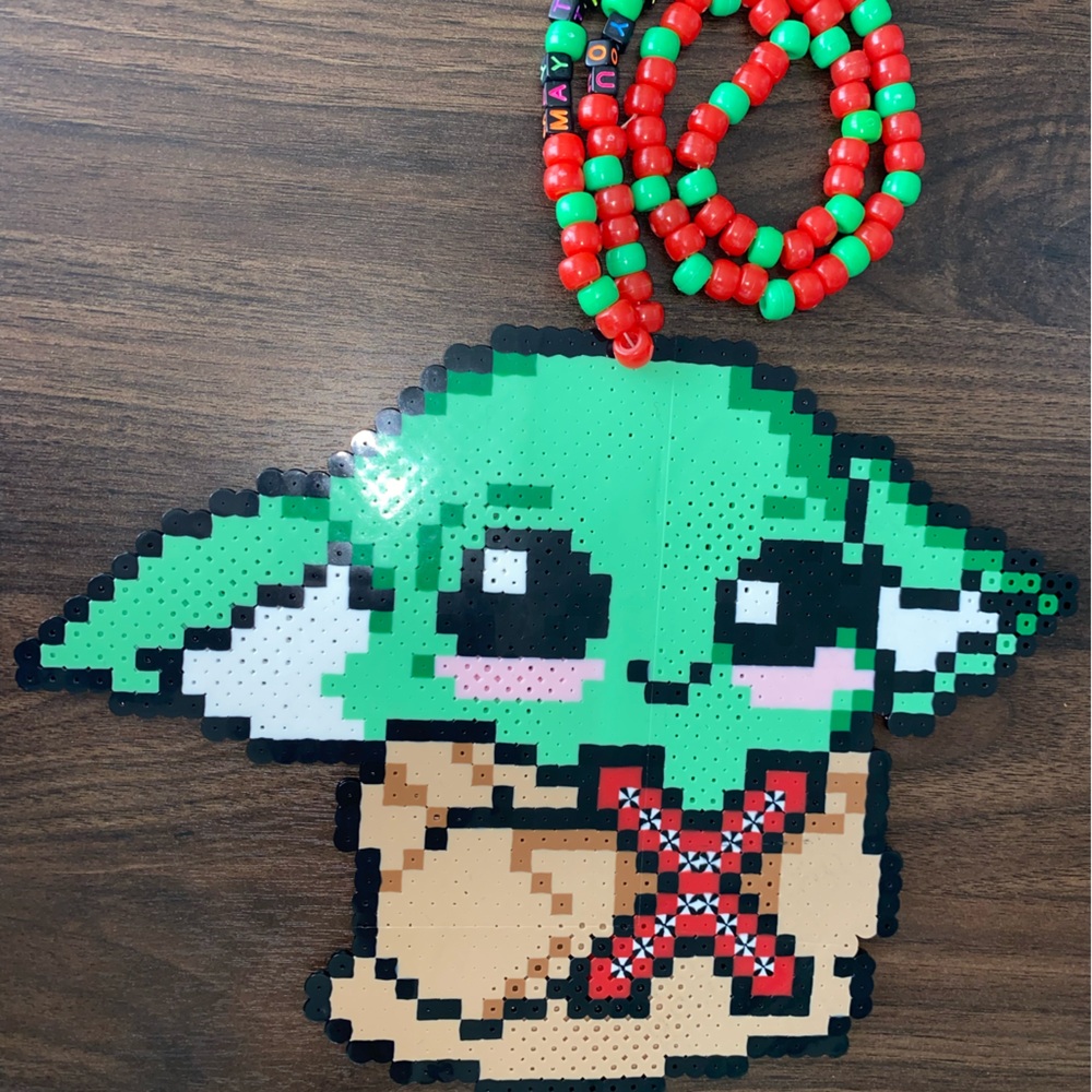 Kandi | Necklace | Festival | Rave | Perler | Grogu | Star Wars